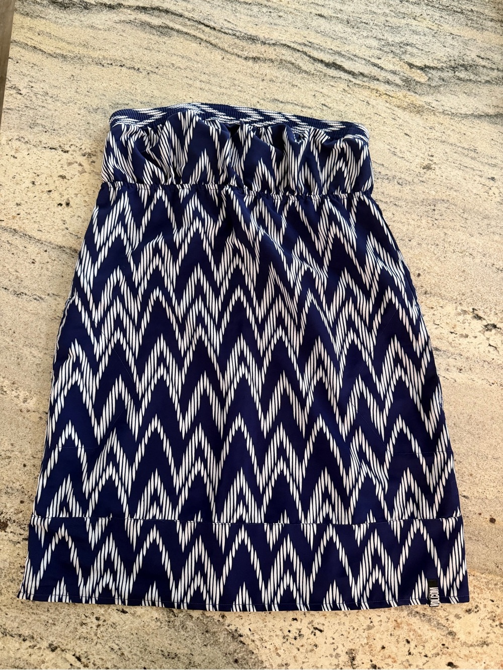 Volcano Navy & White Chevron Strapless Dress